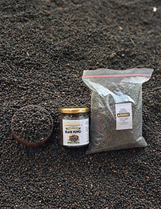 Premium Sun-Dried Black Pepper - 700g Combo (100g Glass Jar + 600g Refill Pouch)